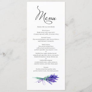 Waterverf Lavender Floral Bouquet Spring Wedding Menu