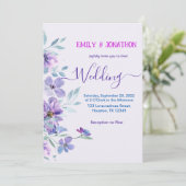 Waterverf Lavender Floral Wedding Invitation Kaart (Staand voorkant)