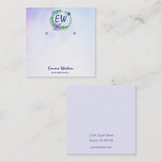 Waterverf lavender Flower Wreatring display (WR) Vierkante Visitekaartje (Voorkant / Achterkant)