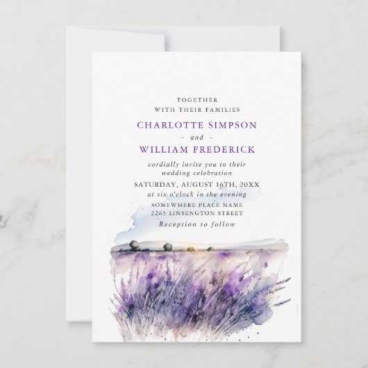 Waterverf Lavender Flowers Field Wedding Kaart (Voorkant)