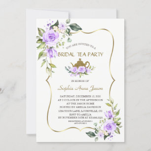 Waterverf Lavender Flowers Gold Bridal Tea Party Kaart