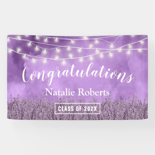 Waterverf Lavender Flowers Graduation Party Spandoek (Horizontaal)