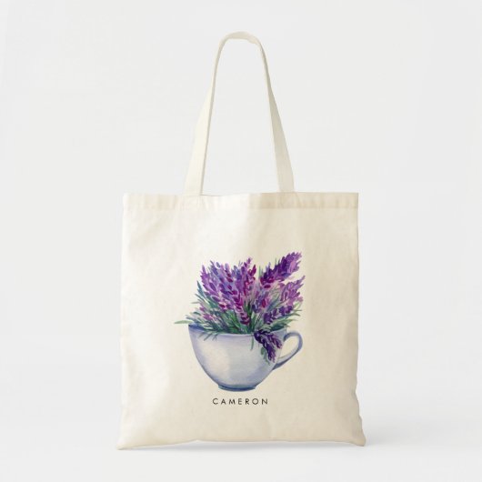 Waterverf Lavender Flowers in Teacup Personalized Tote Bag (Voorkant)