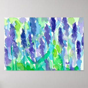 Waterverf lavender Flowers Painting Poster