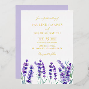 Waterverf lavender Flowers Spring Wedding Folie Uitnodiging