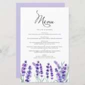 Waterverf lavender Flowers Spring Wedding Menu (Voorkant / Achterkant)