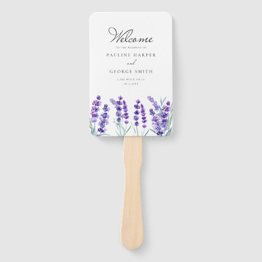 Waterverf Lavender Flowers Wedding Programme Handwaaier (Voorkant)