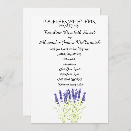 Waterverf Lavender Herbs Floral Wedding Kaart (Voorkant / Achterkant)