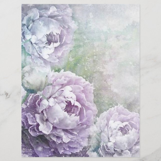 Waterverf Lavender Lila Floral Scrapbook Paper (Voorkant)