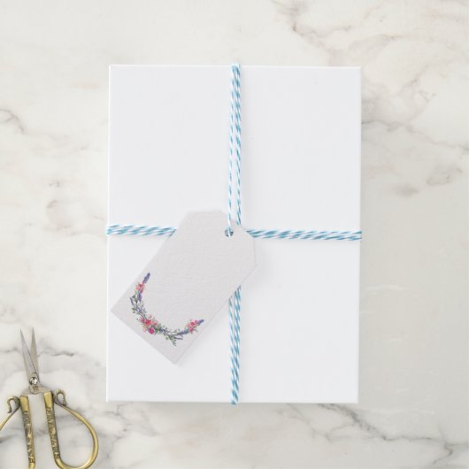 Waterverf Lavender Pink Wilde Roos en Eucalyptus Cadeaulabel (Met Touw)
