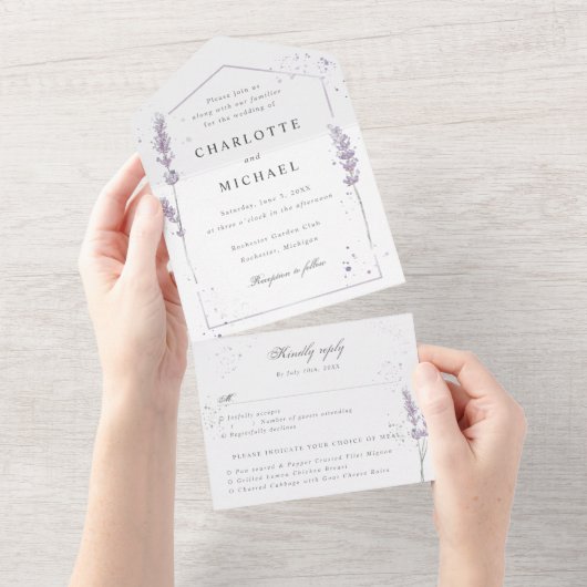 waterverf lavender rsvp hecht bruiloft all in one uitnodiging (Afscheurbaar)
