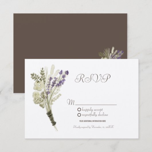 Waterverf Lavender Rustic Botany Kraft RSVP Kaart (Voorkant / Achterkant)