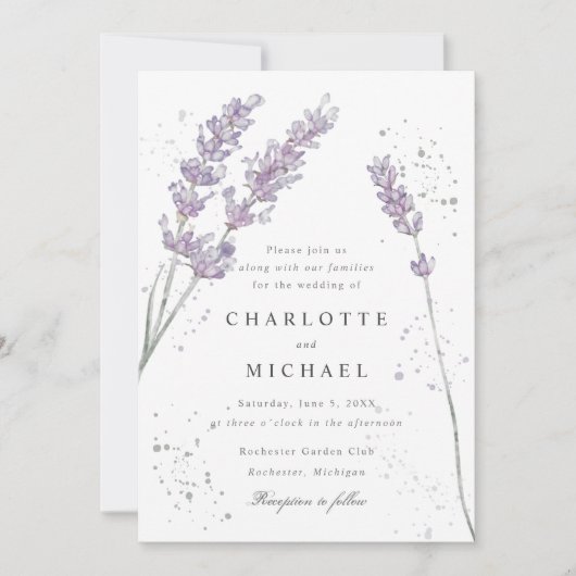 Waterverf lavender spatter elegant bruiloft kaart (Voorkant)