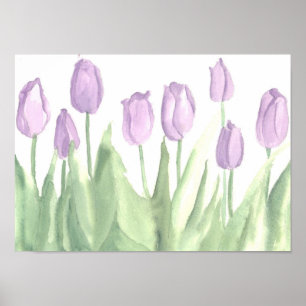Waterverf lavender Tulip Flower Garden Spring Poster