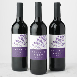 Waterverf Lavender Wedding Wine Labels Wijn Etiket