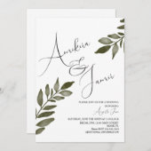 Waterverf Leaf Branch Greenery Script Wedding Kaart (Voorkant / Achterkant)