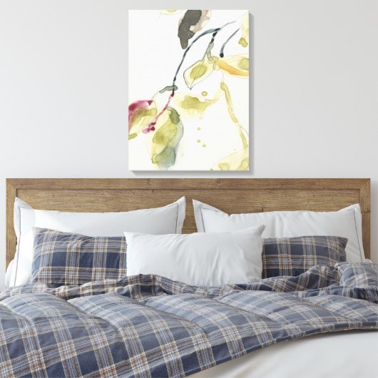 Waterverf Leaf Branch Triptych Canvas Afdruk (Insitu (Slaapkamer))
