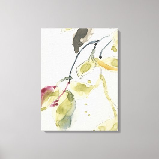 Waterverf Leaf Branch Triptych Canvas Afdruk (Voorkant)