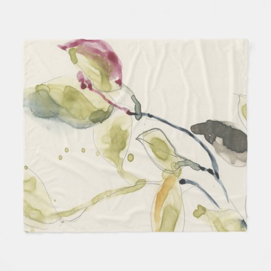 Waterverf Leaf Branch Triptych Fleece Deken (Voorkant (Horizontaal))