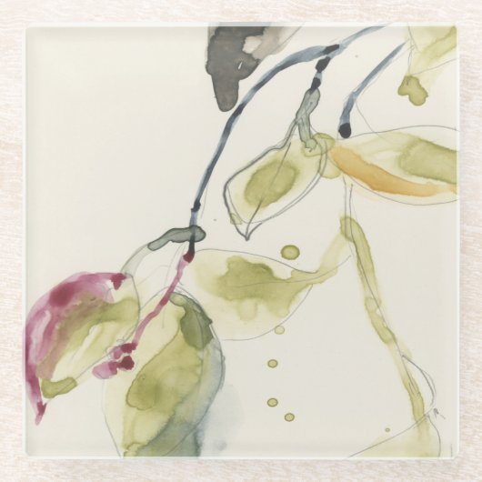 Waterverf Leaf Branch Triptych Glazen Onderzetter (Voorkant)