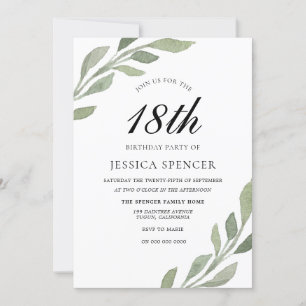 Waterverf Leaf Womans mannen 18th Birthday Invite Kaart