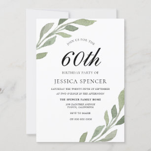 Waterverf Leaf Womans mannen 60th Birthday Invite Kaart