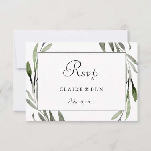 Waterverf Leaf Wreath Border Wedding RSVP (Voorkant)