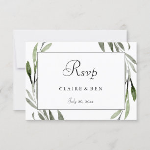Waterverf Leaf Wreath Border Wedding RSVP Kaartje