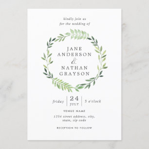 Waterverf Leaf Wreath Wedding Invitation Kaart