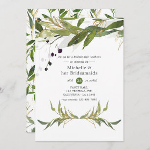Waterverf Leafy Greenery Bridesmaids Luncheon Kaart