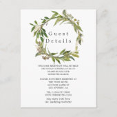 Waterverf Leafy Greenery Bruiloft Gast Details Informatiekaartje (Voorkant)