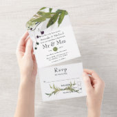 Waterverf Leafy Greenery Wedding All In One Uitnodiging (Afscheurbaar)