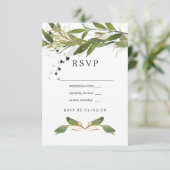 Waterverf Leafy Greenery Wedding RSVP Kaartje (Staand voorkant)