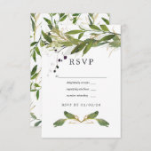 Waterverf Leafy Greenery Wedding RSVP Kaartje (Voorkant / Achterkant)