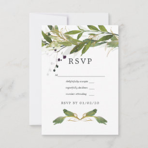 Waterverf Leafy Greenery Wedding RSVP Kaartje