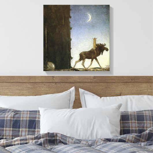 waterverf "Leap the Elk" van John Bauer Canvas Afdruk (Insitu (Slaapkamer))