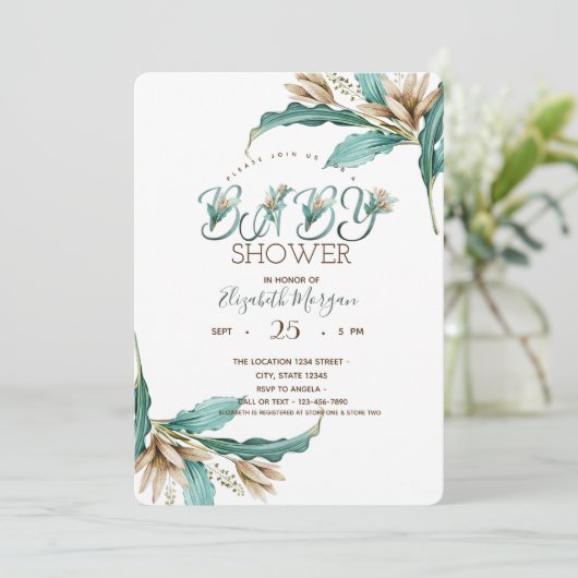 Waterverf Leaves Boho Baby shower Kaart (Staand voorkant)