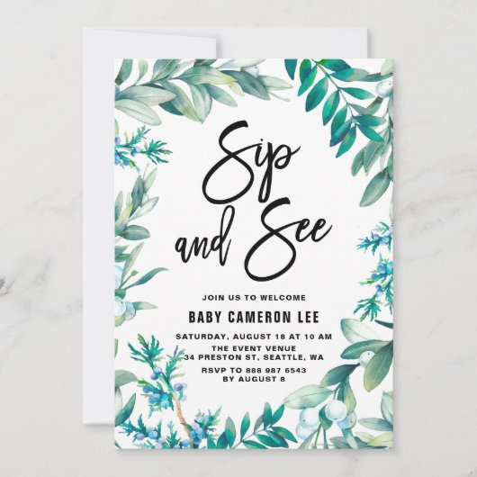 Waterverf leder en bessen baardgaas en zie kaart (Voorkant)