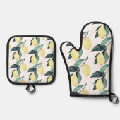 Waterverf leemons en gele naadloze patronen ovenwant & pannenlap set (Voorkant)