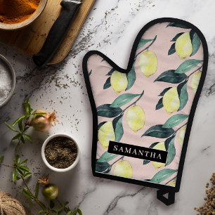 Waterverf leemons en gele naadloze patronen ovenwant & pannenlap set