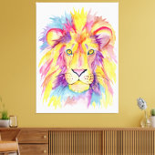 Waterverf Leeuw Canvas Art - Kleurrijk Dier (Insitu (Woonkamer))