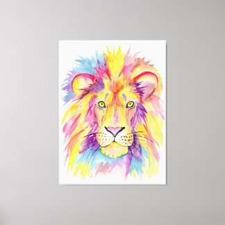 Waterverf Leeuw Canvas Art - Kleurrijk Dier Afdruk