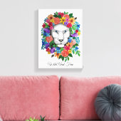 Waterverf leeuw en regenboogbloemen canvas afdruk (Insitu (Woonkamer))