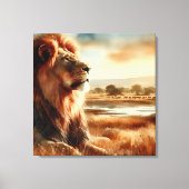 Waterverf leeuw op de savanne canvas afdruk (Voorkant)