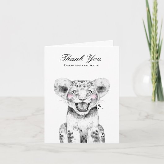 Waterverf leeuwenwelpje | Baby shower bedankpas (Voorkant)