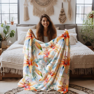 Waterverf lelie bloempatroon fleece deken