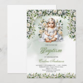 Waterverf lelies en rozen meisje Doop Kaart (Voorkant / Achterkant)