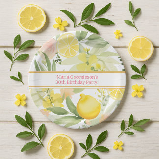 Waterverf Lemon Bloemen Thema Verjaardagsfeest Papieren Bordje