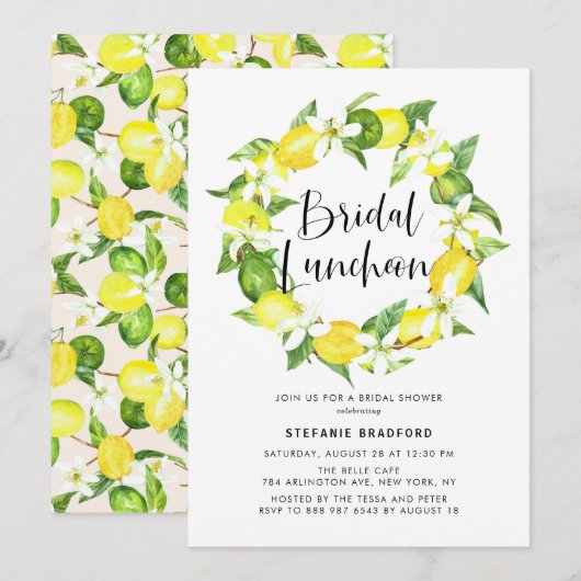 Waterverf Lemon Blossom Wreath Bridal Luncheon Kaart (Voorkant / Achterkant)