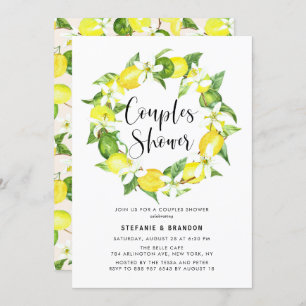 Waterverf Lemon Blossom Wreath Couples Shower Kaart
